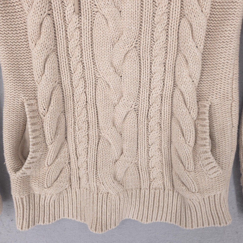 L.L.Bean Sweater Womens XS Cream Cotton Cable Knit Cowl Neck Pockets Pullover - Picture 5 of 8